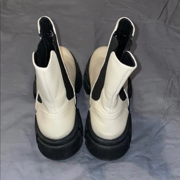 Zara Ecru Slip-On Lug Sole Leather Combat Chelsea Boots - Picture 6 of 9